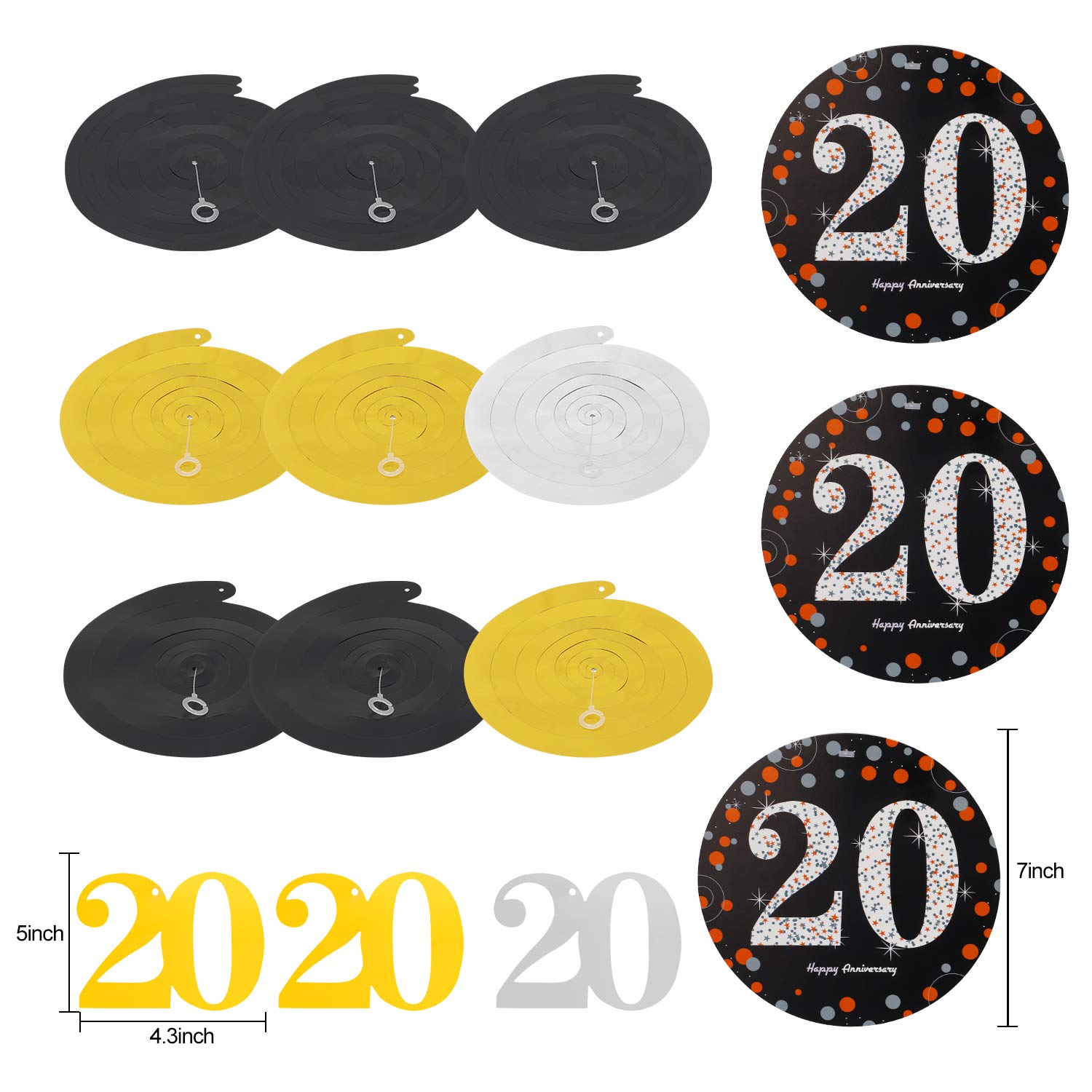 Yoaokiy 20Th Anniversary Decorations Supplies Kit - Including Glitter Happy 20Th Anniversary Banner, 9Pcs Hanging Swirl, 6Pcs Po
